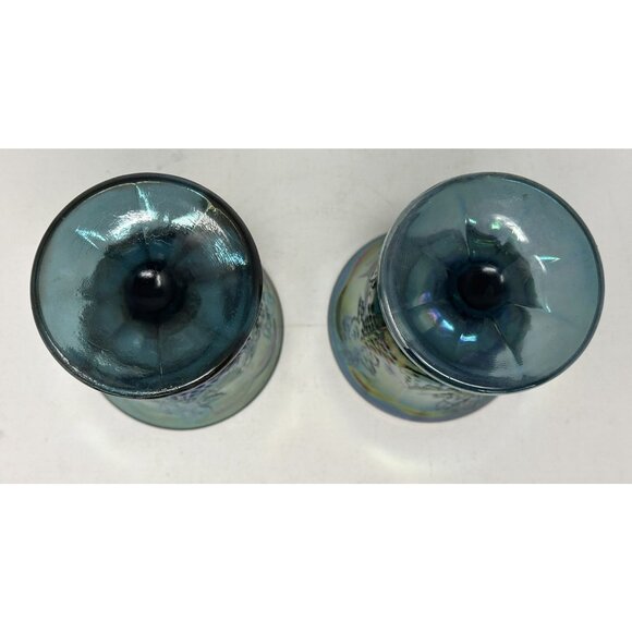 2 INDIANA GLASS CONTEMPORARY CARNIVAL HARVEST GRAPE Goblets Iridescent Blue 0176 - Picture 6 of 9